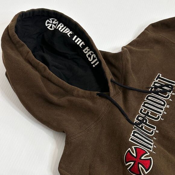 Y2K Independent Truck Co Brown Embroidered Hoodie M/L Skater Grunge - Picture 8 of 12